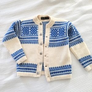 Nordstrikk vintage Norse wool cardigan in blue and cream